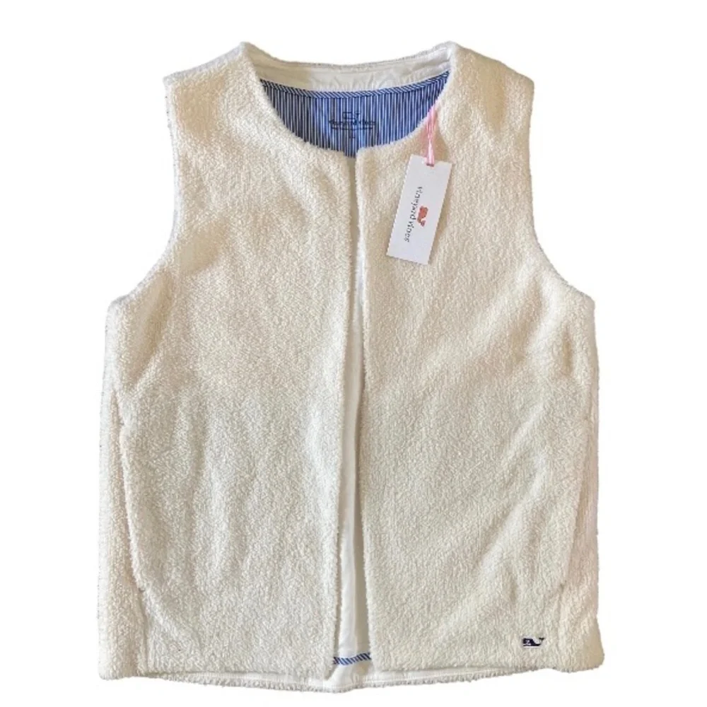 Vineyard Vines Girls Fuzzy Vest NWT in Off White Cream Sleeveless Layering Sz 14